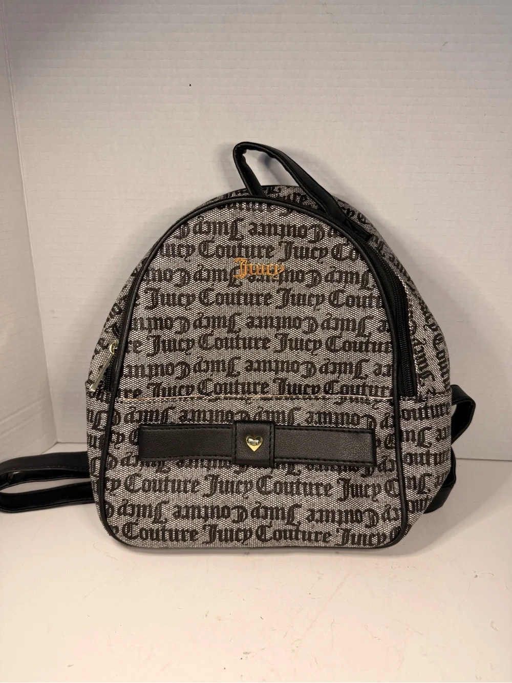 Juicy Couture Gothic Status Black and White Monogram Logo Mini Backpack